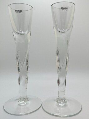 Crystal Krosno Spiral Twisted Candleholder Poland Clear Glass Taper Candlestick